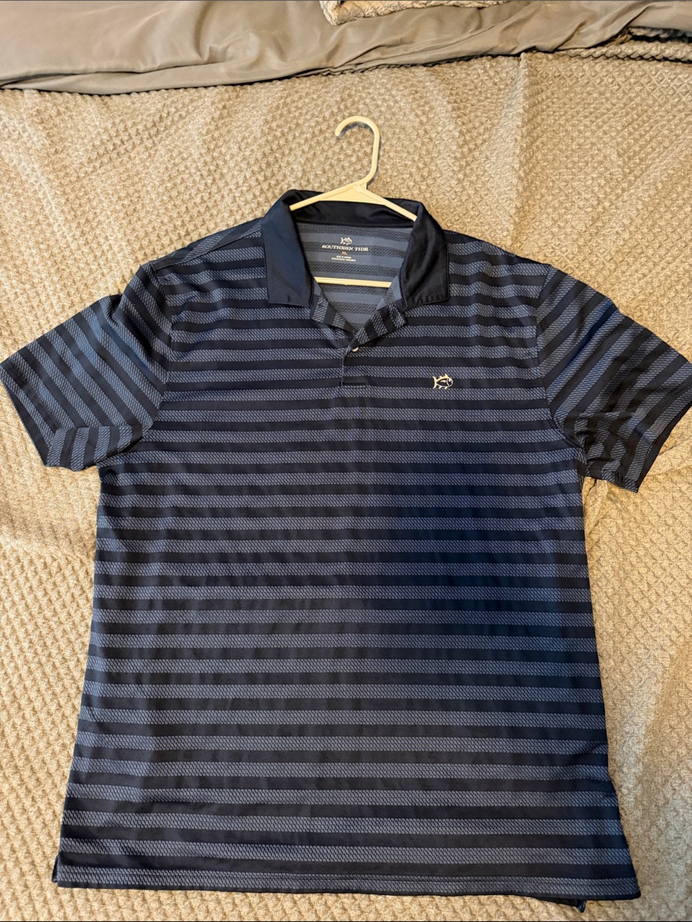 Southern Tide Navy and Black Striped Polo